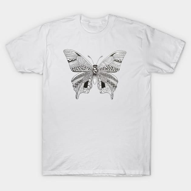 Butterfly Pen Doodle T-Shirt by TG_Art